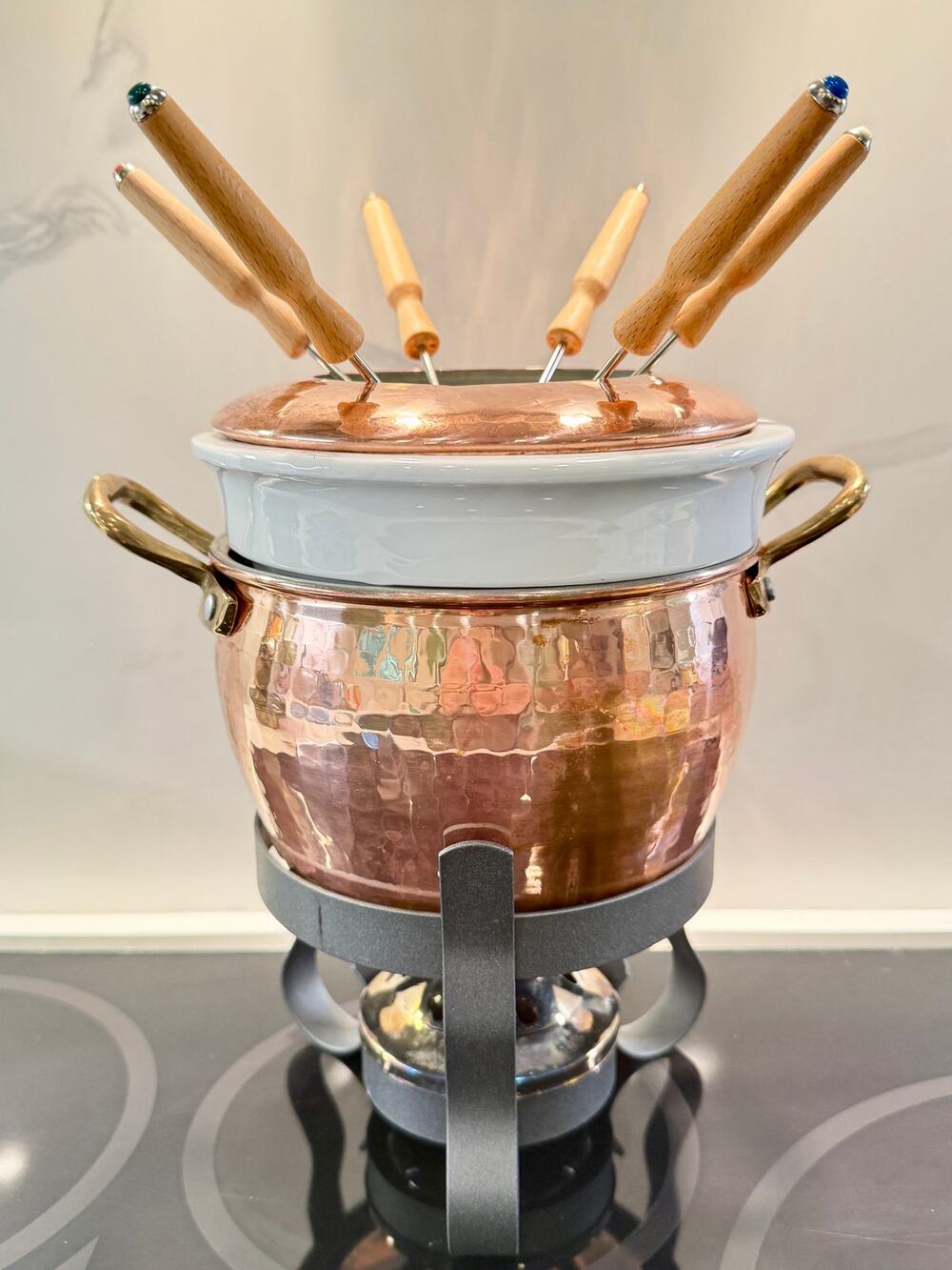 Vintage Ruffoni Italy Williams Sonoma Historia Hammered Copper Fondue Set Forks